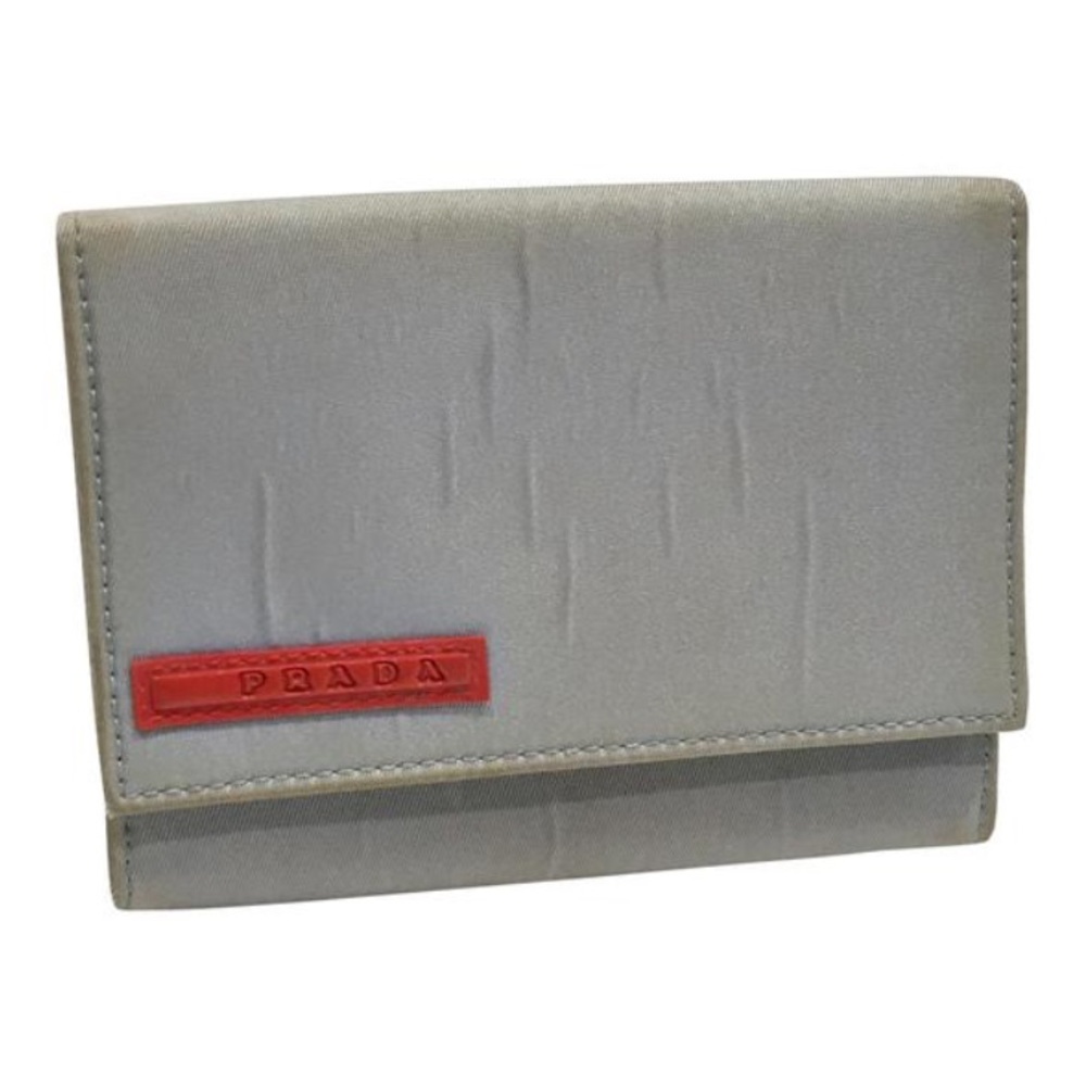 Prada gray nylon red logo Velcro card wallet